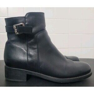 La Canadienne Black Leather Zip Up Ankle Boots Sz 8.5M 37013 Side Buckle